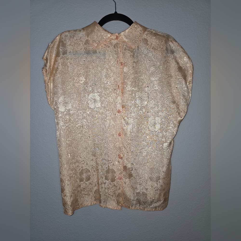 Vintage Floral Lace Button-Up Blouse With Matching Skirt